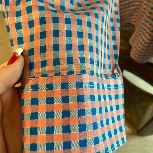 Mens XL Pink and blue checkered long sleeve Bugatchi shirt - Picture 7 of 7